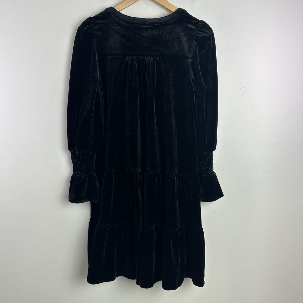 Pomander Place Dress Small Velvet Black Tiered Long Sleeve V Neck Cocktail Dress - Picture 6 of 9